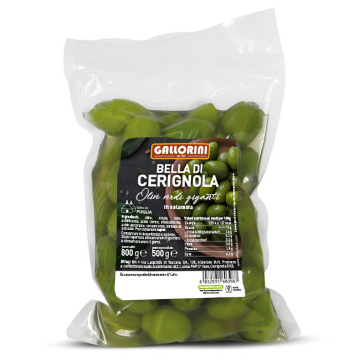 Olive verdi intere giganti in salamoia - Bella di Cerignola