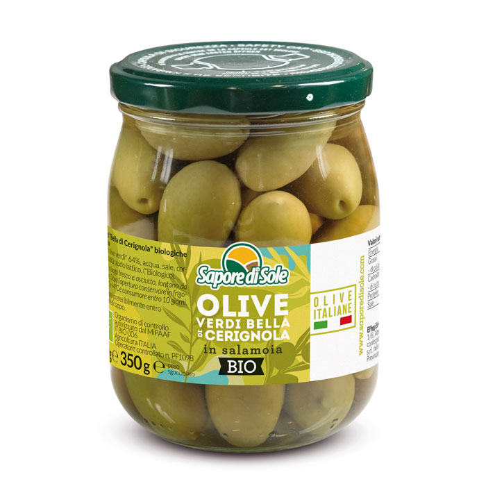 Olive Verdi intere Bella di Cerignola in Salamoia