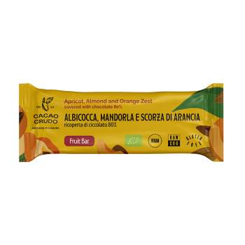 Barretta Albicocche, Mandorle e Scorze di Arancia ricoperta di Cioccolato Fondente 80%